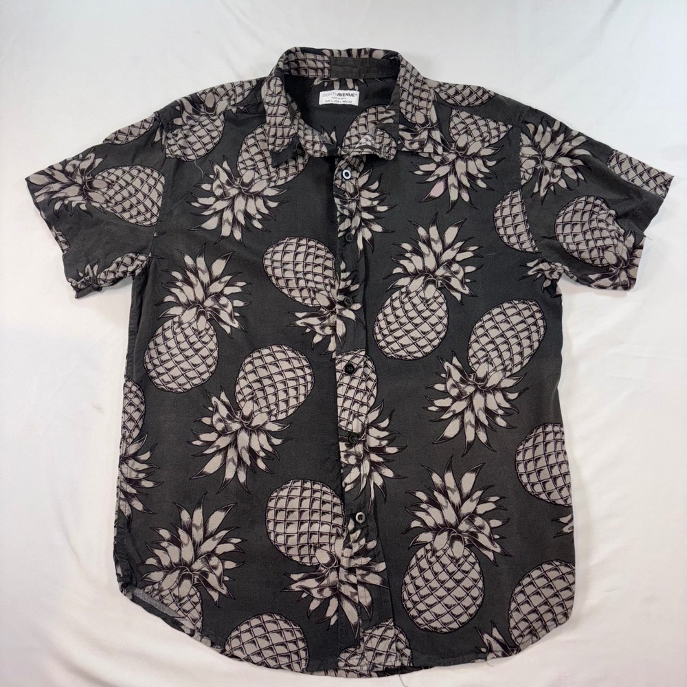 Eighth Avenue Mens Pineapple Print Viscose Short Sleeve Button Up Shirt Gray L